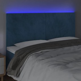 Κεφαλάρι Κρεβατιού LED Σκούρο Μπλε 160x5x118/128 εκ. Βελούδινο - Μπλε
