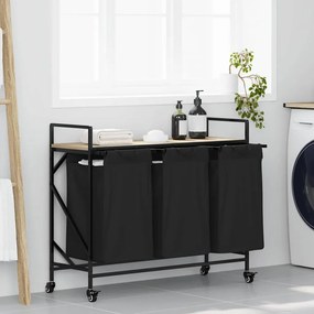 vidaXL Καλάθι Απλύτων με 3 Θέσεις και Ρόδες, Ξύλο Sonoma Δρυς