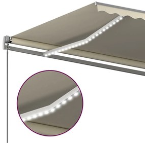 vidaXL Τέντα Συρόμενη Χειροκίνητη με LED Κρεμ 6x3 μ.