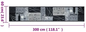vidaXL Χαλί Κουζίνας Πλενόμενο Γκρι Επιγραφή Wine 60x300 εκ. Βελούδο