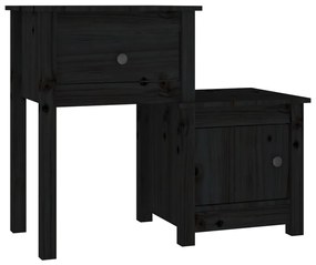 vidaXL Κομοδίνα 2 τεμ. Μαύρα 79,5x38x65,5 εκ. από Μασίφ Ξύλο Πεύκου