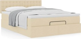 vidaXL Οθωμανικό κρεβάτι με στρώμα Cream 140x190cm ύφασμα