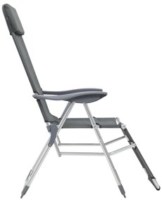 vidaXL Καρέκλες Κάμπινγκ Πτυσσόμενες με Υποπόδια 2 τεμ. Γκρι Textilene