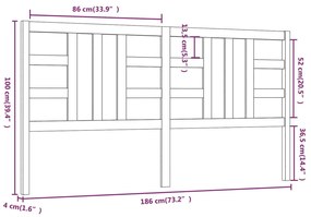 vidaXL Κεφαλάρι Κρεβατιού Γκρι 186 x 4 x 100 εκ. από Μασίφ Ξύλο Πεύκου