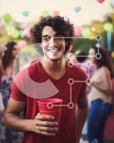 Intra Συλλεκτικό Ξύλινο Παζλ Plywood  4mm - Νεαρός άνδρας με σγουρά μαλλιά σε υπαίθριο πάρτι Σε Ξύλινο Κουτί - Διαστάσεις Puzzle: 10x10 cm – 25 κομμάτια