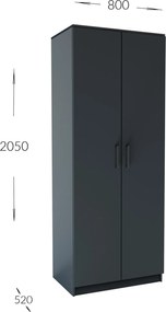 Ντουλάπα Δίφυλλη Simple Γραφίτης 80x52x205cm