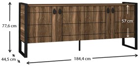 Μπουφές Ursula Megapap χρώμα καρυδί 180x40x77,6εκ.