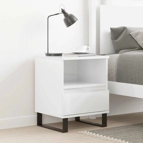 vidaXL Κομοδίνο Γυαλ. Λευκό 40 x 35 x 50 εκ. από Επεξεργασμένο Ξύλο