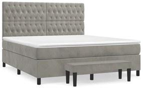 Κρεβάτι Boxspring με Στρώμα Ανοιχτό Γκρι 180x200 εκ. Βελούδινο - Γκρι