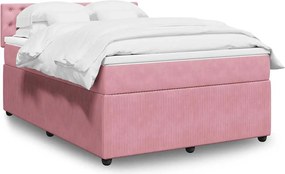 vidaXL Κρεβάτι Boxspring με Στρώμα Ροζ 140x190 εκ. Βελούδινο