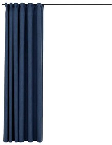 Κουρτίνα Συσκότισης με Όψη Λινού &amp; Γάντζους Μπλε 290x245 εκ. - Μπλε