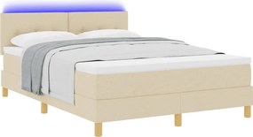 vidaXL LED Κρεβάτι με βάθρο με κεφαλάρι Κρεμ 140 x 190 cm ύφασμα