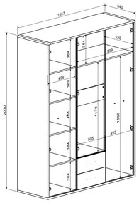 Ντουλάπα Rutenia pakoworld μελαμίνη σε oak απόχρωση 155.7x54x203εκ (1 τεμάχια)