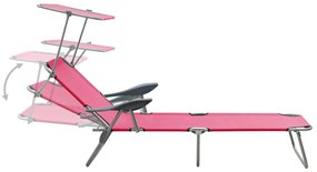 vidaXL Ξαπλώστρα Ροζ Ατσάλινη με Σκίαστρο