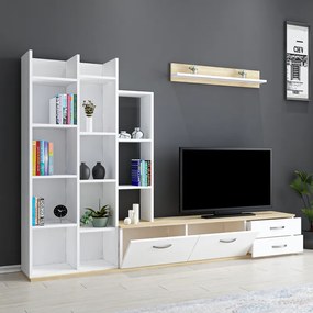 Σύνθεση σαλονιού Leman pakoworld σε λευκή-oak απόχρωση 240x35x154εκ - 120-000488