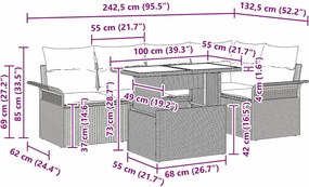 vidaXL Σετ Καναπέ Κήπου με μαξιλάρι 6 pcs Γκρι Πολυ Ρατάν