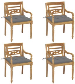 vidaXL Καρέκλες Batavia 4 τεμάχια από Μασίφ Ξύλο Teak με Μαξιλάρια