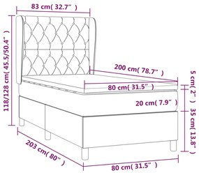 vidaXL Κρεβάτι Boxspring με Στρώμα Μαύρο 80 x 200 εκ. Βελούδινο