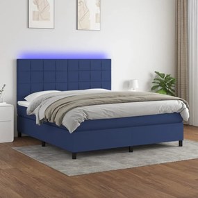 Κρεβάτι Boxspring με Στρώμα & LED Μπλε 160x200 εκ. Υφασμάτινο