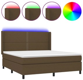 vidaXL Κρεβάτι Boxspring με Στρώμα & LED Σκ.Καφέ 160x200εκ. Υφασμάτινο