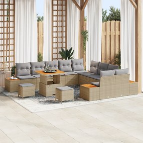 vidaXL Σετ Καναπέ Κήπου με μαξιλάρι 13 pcs Μπεζ Πολυ ράταν