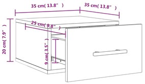 Κομοδίνα Επιτοίχια 2 τεμ. Καφέ Δρυς 35 x 35 x 20 εκ. - Καφέ