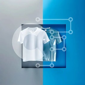 Intra Συλλεκτικό Ξύλινο Παζλ Plywood  4mm - Απλό λευκό T-shirt κρεμασμένο σε μπλε και γκρι δωμάτιο Σε Ξύλινο Κουτί - Διαστάσεις Puzzle: 10x10 cm – 25 κομμάτια