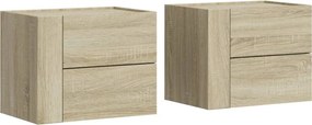 vidaXL Κομοδίνα Επιτοίχια 2 τεμ. Sonoma Δρυς 45x30x35 εκ.