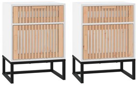 vidaXL Κομοδίνα 2 τεμ. Λευκά 40x30x55,5 εκ Επεξεργασμένο Ξύλο &amp; Σίδερο