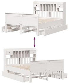 Κρεβάτι Βιβλιοθήκη Χωρίς Στρώμα 150x200 εκ Μασίφ Ξύλο Πεύκου - Λευκό