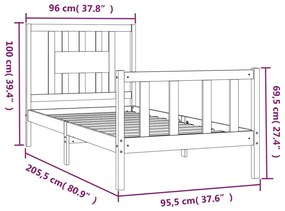 vidaXL Πλαίσιο Κρεβατιού με Κεφαλάρι Λευκό 90x200 εκ Μασίφ Ξύλο Πεύκου