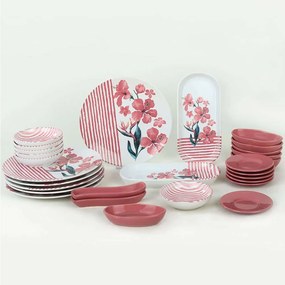 Σερβίτσιο Πιάτα Φαγητού (Σετ 28Τμχ) 275KRM1796 Multi-Pink Hermia 28 τμχ Ceramic