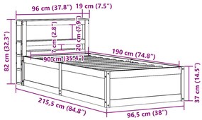 Πλαίσιο Κρεβατιού Κεφαλάρι Καφέ Κεριού 90x190 εκ. Μασίφ Πεύκο - Καφέ