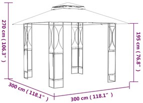 Κιόσκι με Οροφή Ανθρακί 300 x 300 x 270 εκ. από Ατσάλι - Ανθρακί