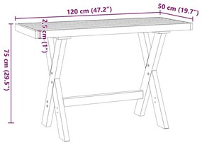 Γραφείο NOAIN με πόδια σχήματος X 120x50x75 cm μασίφ ξύλο πεύκο - Καφέ