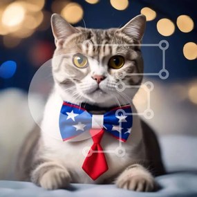 Intra Συλλεκτικό Ξύλινο Παζλ Plywood 4mm - Γάτα με παπιγιόν με αμερικανική σημαία στο κρεβάτι Σε Ξύλινο Κουτί - Διαστάσεις: 10x10 cm – 25 κομμάτια