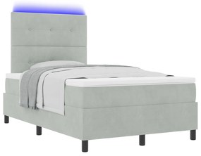 vidaXL Κρεβάτι Box Spring με Στρώμα & LED Φως Γκρι 120x190 εκ Βελούδο