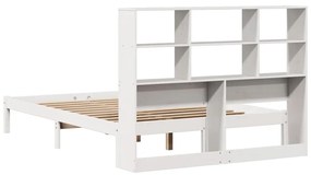 Κρεβάτι Βιβλιοθήκη Χωρίς Στρώμα 150x200 εκ Μασίφ Ξύλο Πεύκου - Λευκό