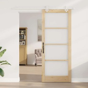 vidaXL Συρόμενη Πόρτα Καφέ 86 x 211 cm Ξύλο και μέταλλο