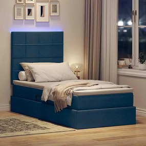 vidaXL LED Κρεβάτι αποθήκευσης με στρώμα Μπλε 100 x 200 cm Ύφασμα