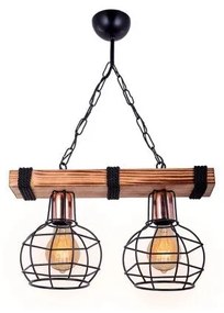 STARLO 201-0005 Vintage Κρεμαστό Φωτιστικό Ράγα Δίφωτο 2 x E27 IP20 Μπεζ Ξύλο με Μαύρο Μέταλλο-Μ40 x Π15x Υ65cm Globostar 201-0005 Μαύρο