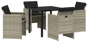 vidaXL Σέτ φαγητού για κήπο με μαξιλάρι 5 pcs Ανοιχτό γκρι Πολυ ράταν