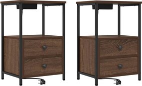 vidaXL Κομοδίνο 2 pcs Καφέ δρυς 40 x 31 x 60 εκ. Επεξεργασμένο ξύλο