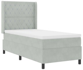 vidaXL Κρεβάτι με Στρώμα & LED Φωτισμό Γκρι 90x200 εκ Βελούδο