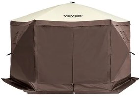 VEVOR Pop Up Gazebo Tent Pop-Up Screen Tent 6 Sided Canopy Sun Shelter Brown