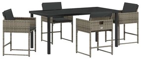 vidaXL Σέτ φαγητού για κήπο με μαξιλάρι 5 pcs Γκρι Πολυ ράταν
