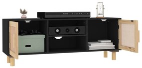 vidaXL Έπιπλο Τηλεόρασης Μαύρο 105x30x40 εκ Μασίφ Πεύκο &amp; Φυσικό Ρατάν