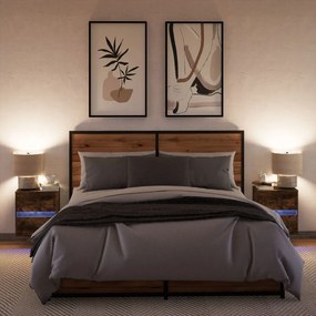 vidaXL Κομοδίνα Επιτοίχια με Φώτα LED 2 τεμ. Καπνιστή Δρυς
