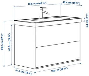 ANGSJON/ORRSJON βάση νιπτήρα με συρτάρια/νιπτήρα/μπαταρία, 102x49x69 cm 695.213.28