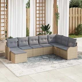 vidaXL Σετ Καναπέ Κήπου 8 pcs μπεζ και ανοιχτό γκρι Πολυ ράταν